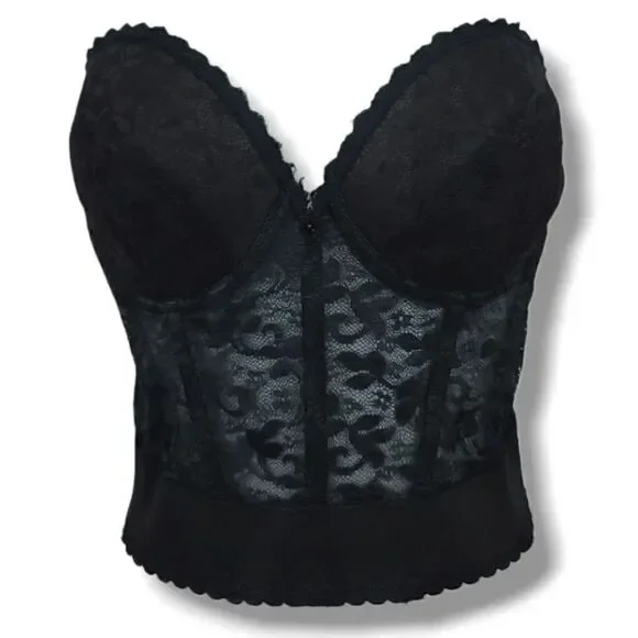 Vintage 60s 70s Frederick's of Hollywood Black Lace Bustier ILGWU Size 38C